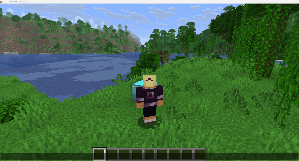 ダイヤモンドブロック・金ブロック・エメラルドブロックの上に乗ると速度エフェクトが付き、石の上では付かないようすのGIF。GIF推奨