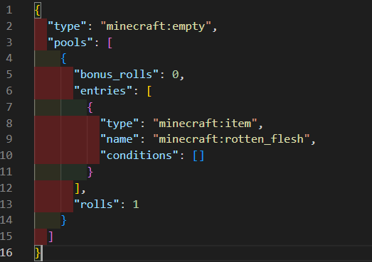 loot_tableのpools→entries→conditionsの3層構造を示した図解